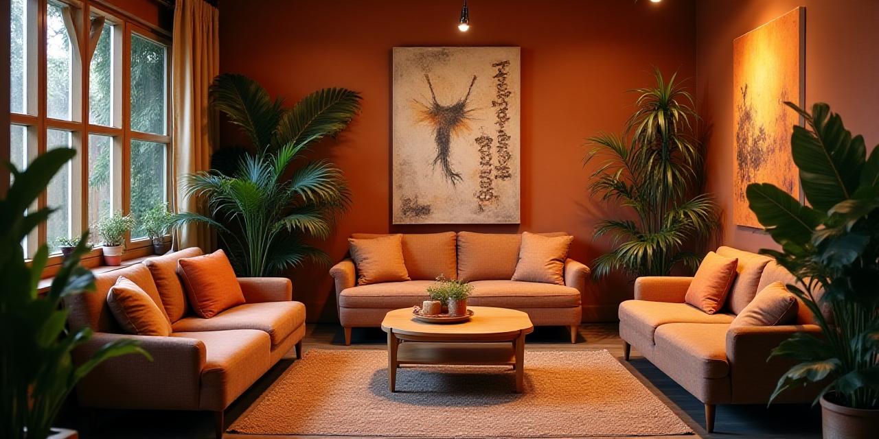 Área de descanso y creatividad en el estudio Canela Wave con iluminación cálida.